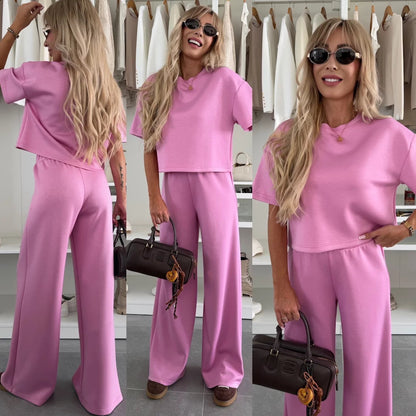 Chic and Style women's casual cropped top and wide leg pants set