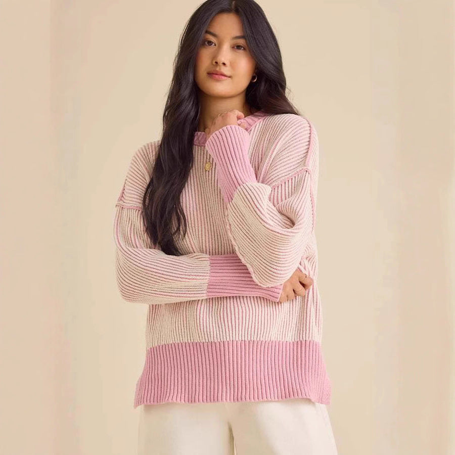 Pull en maille décontracté pour dames avec un motif à côtes moderne et des épaules dénudées Chic und Stil