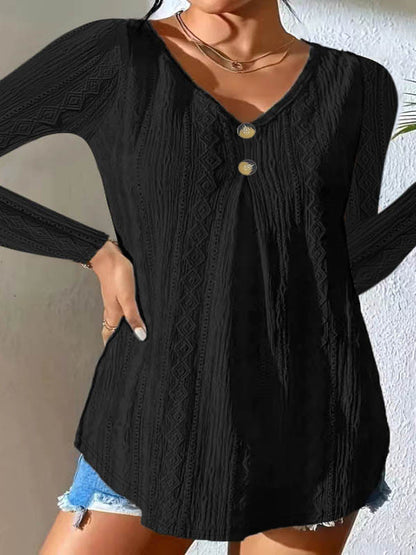 Chemisier à manches longues pour femmes avec design texturé et détails de boutons Chic und Stil
