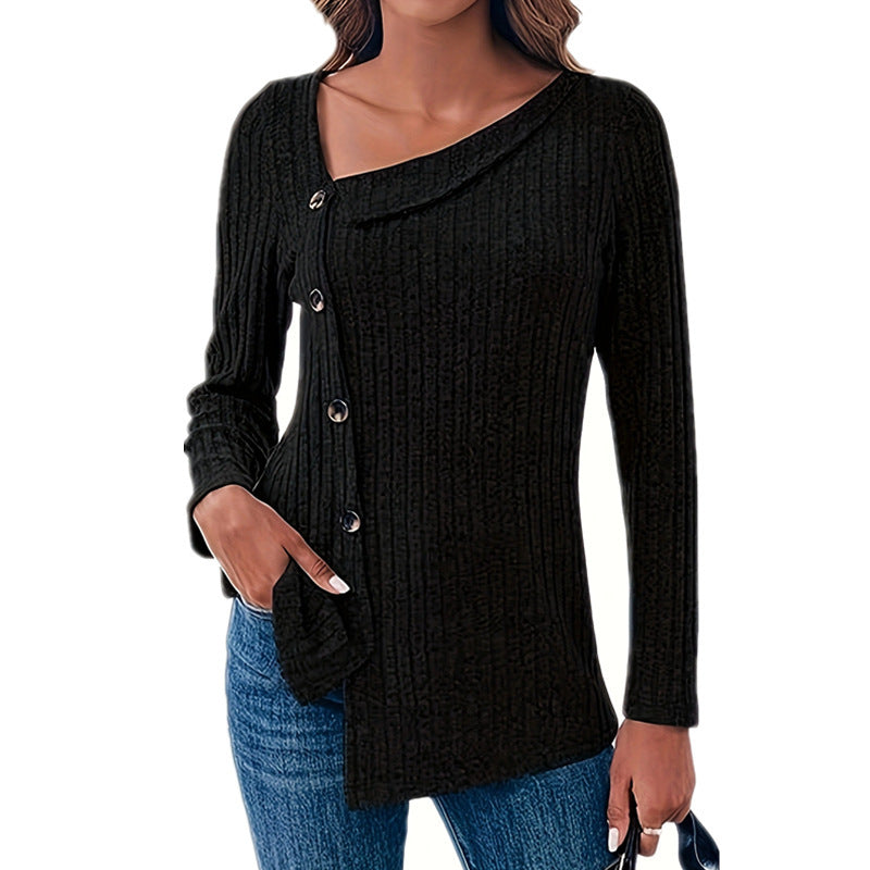 Asymmetrical long sleeve t-shirt for women with button details Chic and Style
