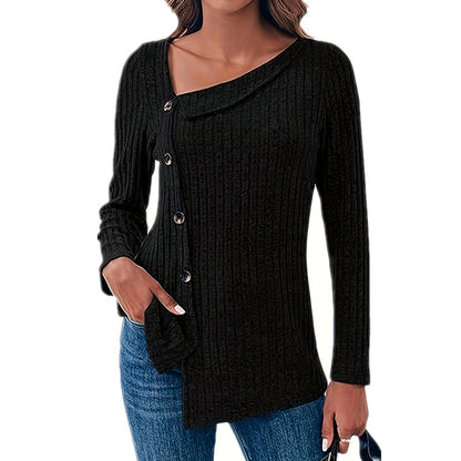 Asymmetrical long sleeve t-shirt for women with button details Chic and Style