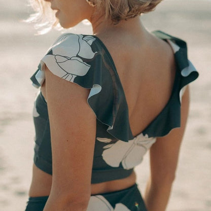 Women Ruffle Printed Floral High Waist Bikini Set Chic and Stylish
