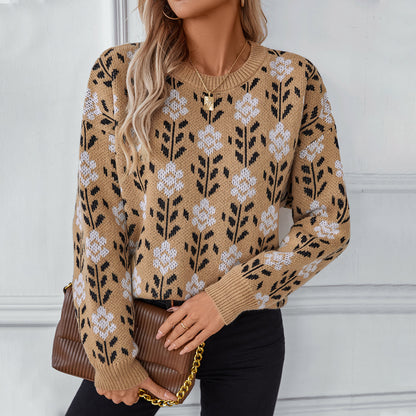 Pull décontracté pour femmes avec motif floral et col rond Chic und Stil