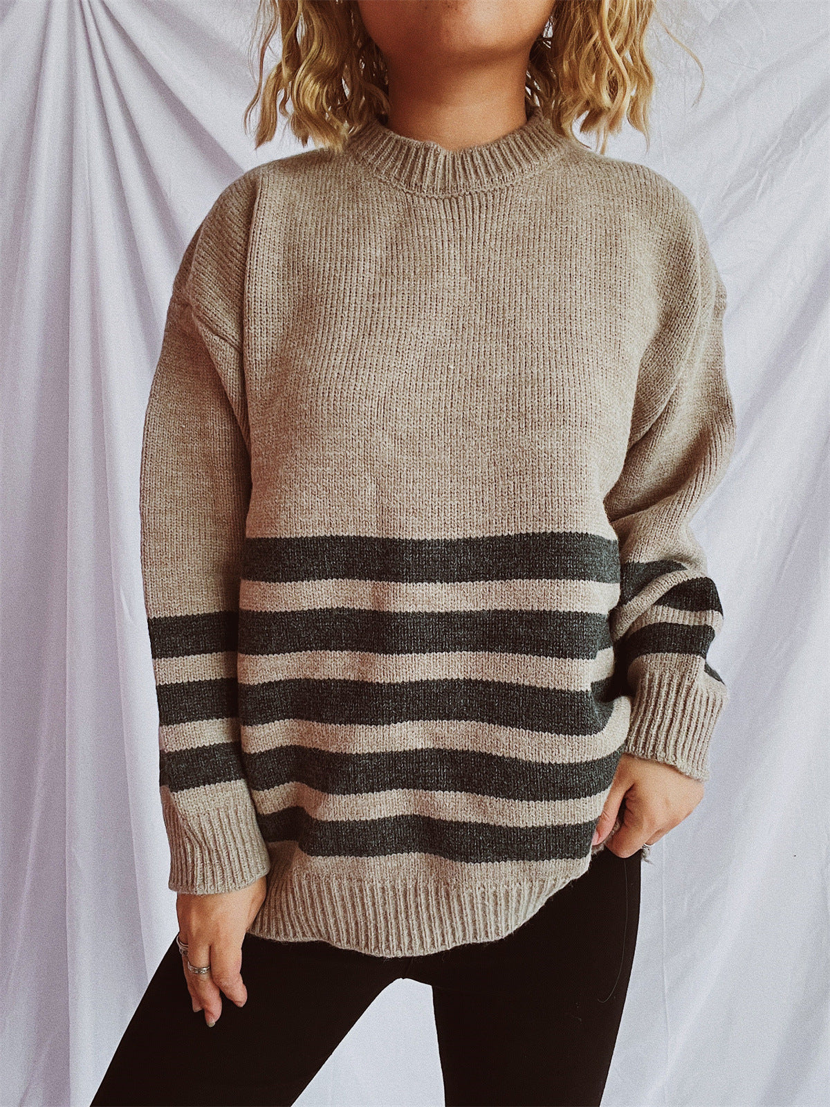 Pull oversized décontracté pour femmes avec motif rayé moderne Chic und Stil