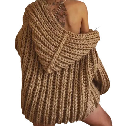 Dames gros tricot hoodie-jacket avec coupe oversized et col profond Chic und Stil