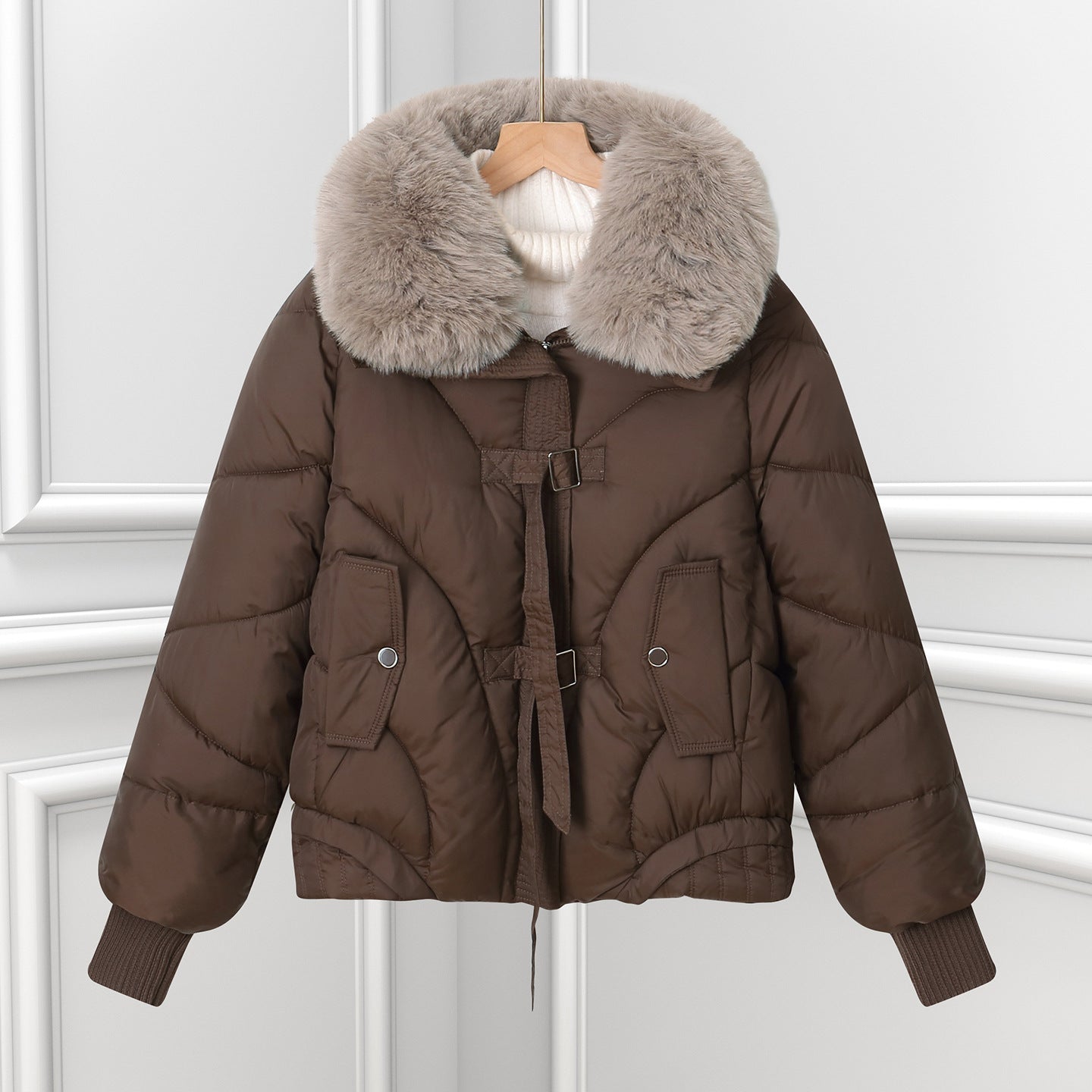 Dames Doudoune d'hiver avec col en fourrure synthétique luxueux et poches pratiques Chic und Stil