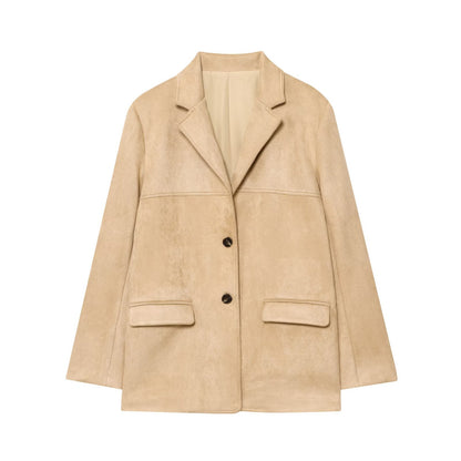 Dames élégant veste en daim avec col haut et poches pratiques Chic und Stil