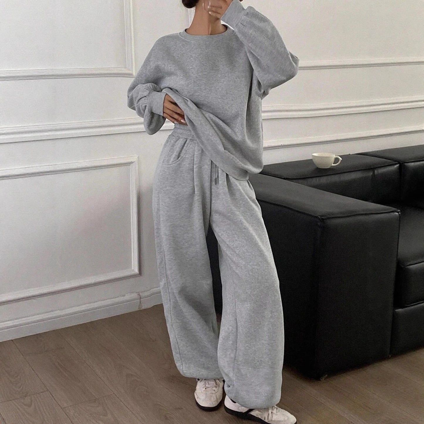 Ladies comfortable outfit of sweatshirt and jogging pants Chic and Style