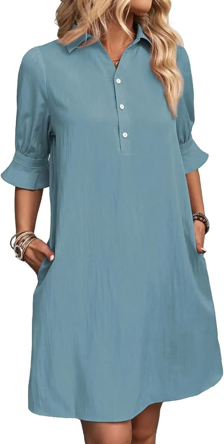 Robe chemise décontractée pour femmes avec manches courtes et poches pratiques Chic und Stil