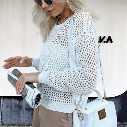 Dames haut en tricot léger avec un motif de perforation unique Chic und Stil