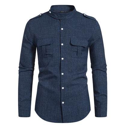 Chemise à manches longues pour hommes avec col montant et deux poches poitrine pratiques Chic und Stil