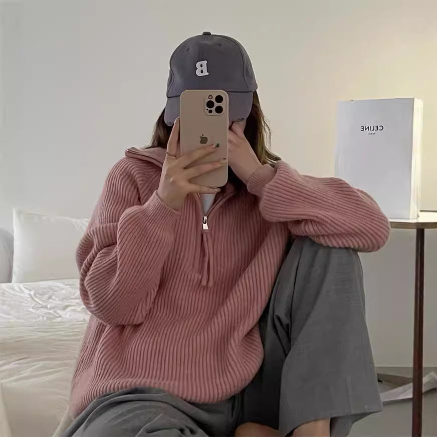 Pull en tricot pour dames avec col haut et structure en côtes Chic und Stil