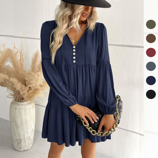 Robe midi décontractée pour femmes avec patte de boutonnage et manches volumineuses Chic und Stil