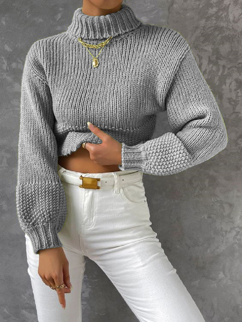 Dames gros tricot pull avec col haut Chic und Stil