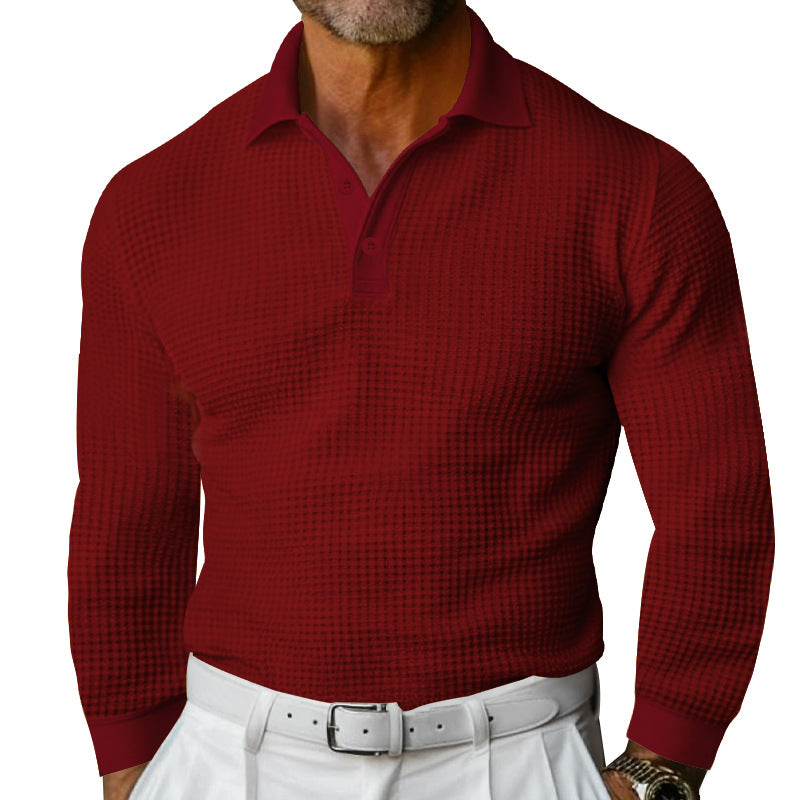Men's long sleeve polo shirt with textured fabric and stylish collar Chic and Style