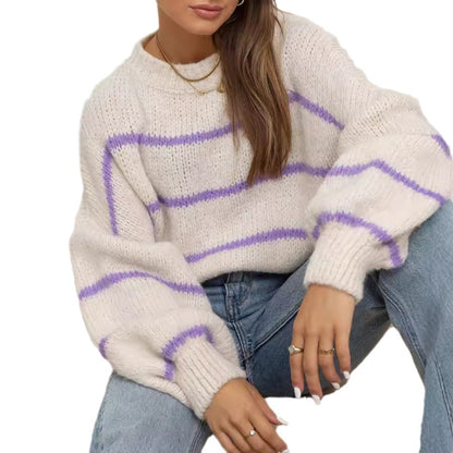 Pull femme en grosse maille avec des rayures modernes et une coupe décontractée Chic und Stil