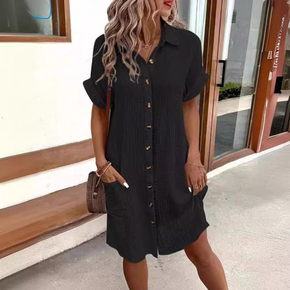 Robe bouton décontractée pour femmes en coton léger avec poches pratiques et manches roulables Chic und Stil