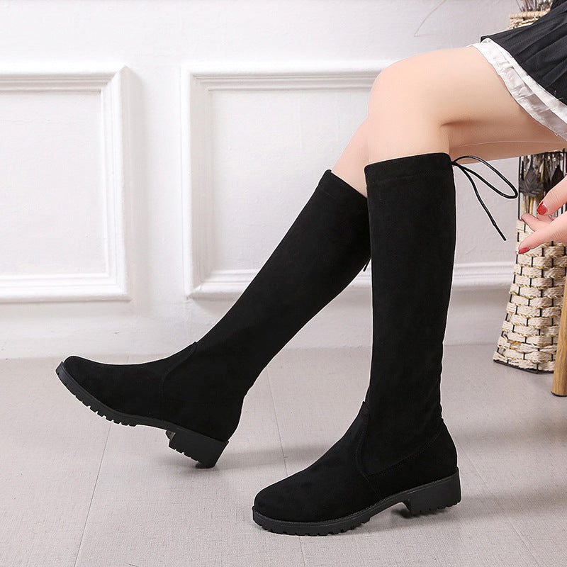 Bottes femme au-dessus du genou avec surface veloutée et détail de lacet réglable Chic und Stil