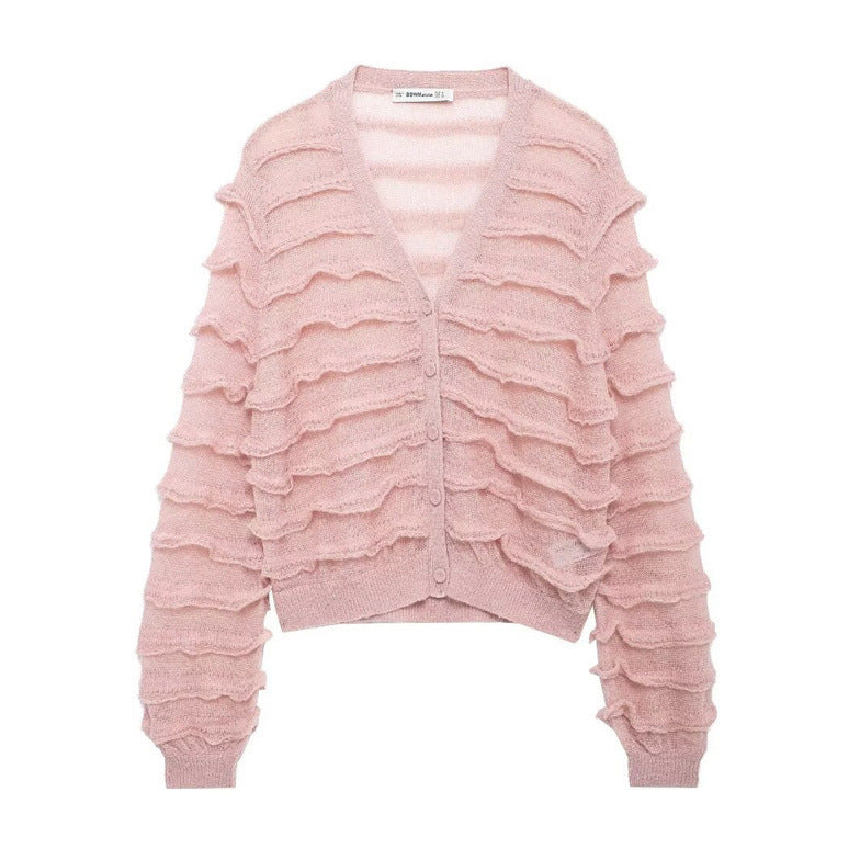Dames Épais cardigan pelucheux avec volants Chic und Stil
