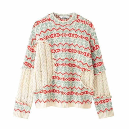 Damen trendiger Strickpullover mit ethnic Muster Chic und Stil