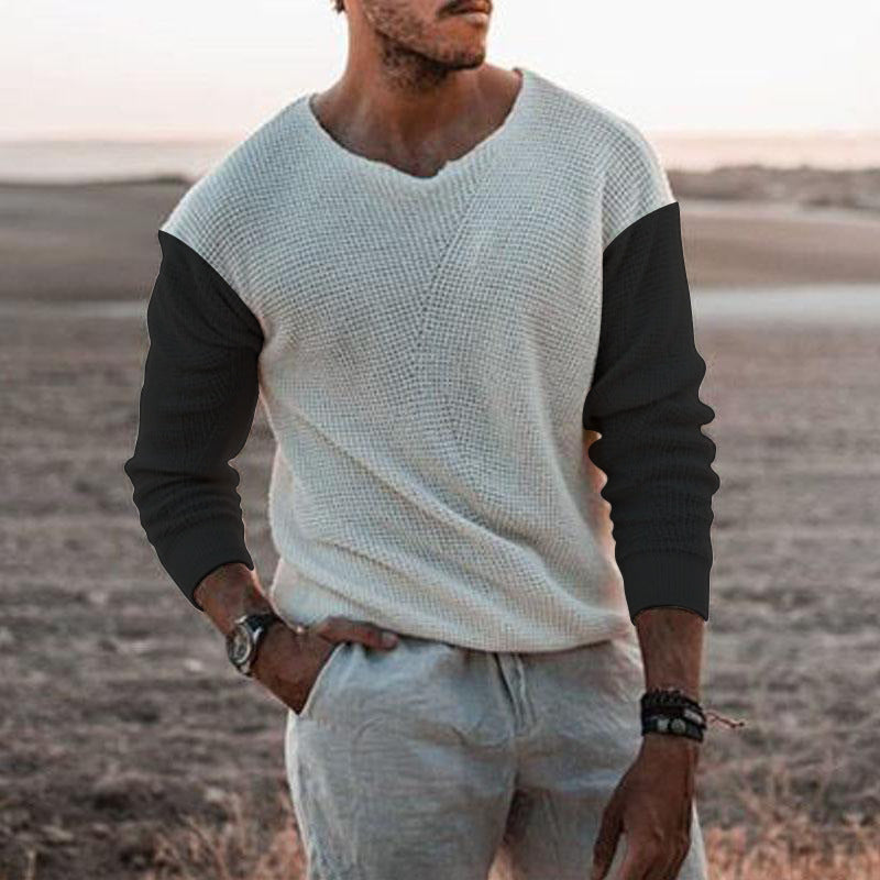 V-neck knitted pullover with textured surface for men Chic und Stil