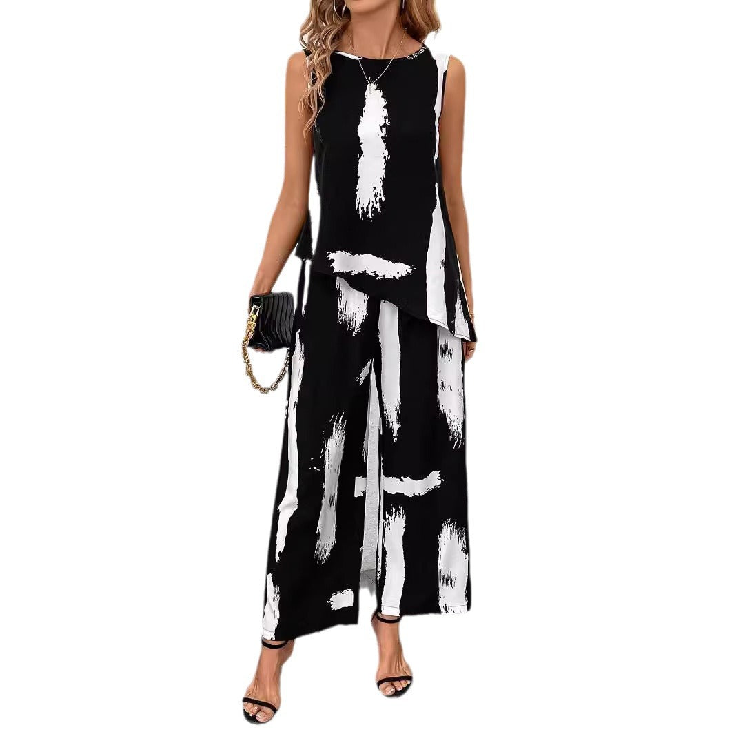 Two-piece women's set with a casual top and wide-leg pants Chic und Stil