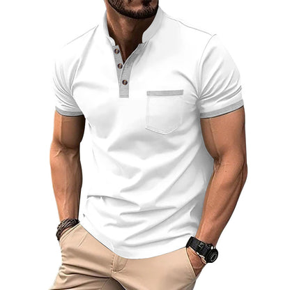 Chemise Henley à manches courtes pour hommes avec un design supplémentaire moderne et une poche poitrine Chic und Stil