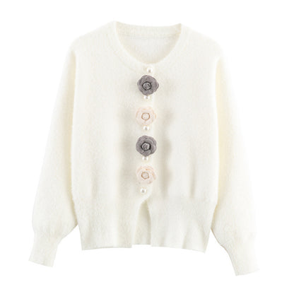 Dames cardigan stylé avec des applications florales uniques Chic und Stil
