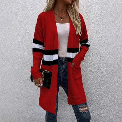 Cardigan en tricot pour femmes avec un design rayé à la mode et des devants ouverts Chic und Still