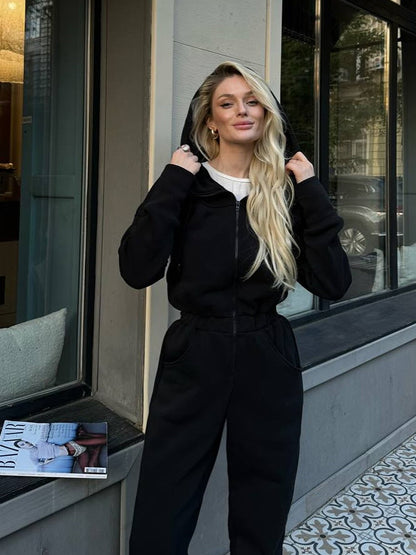 Dames Fleece-Salopette avec capuche et poches pratiques Chic und Stil