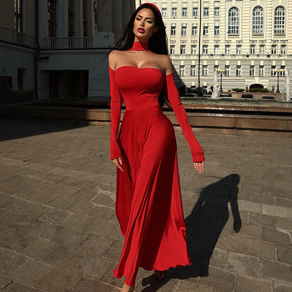 Robe maxi off-shoulder pour femmes avec manches longues et coupe élégante Chic und Stil
