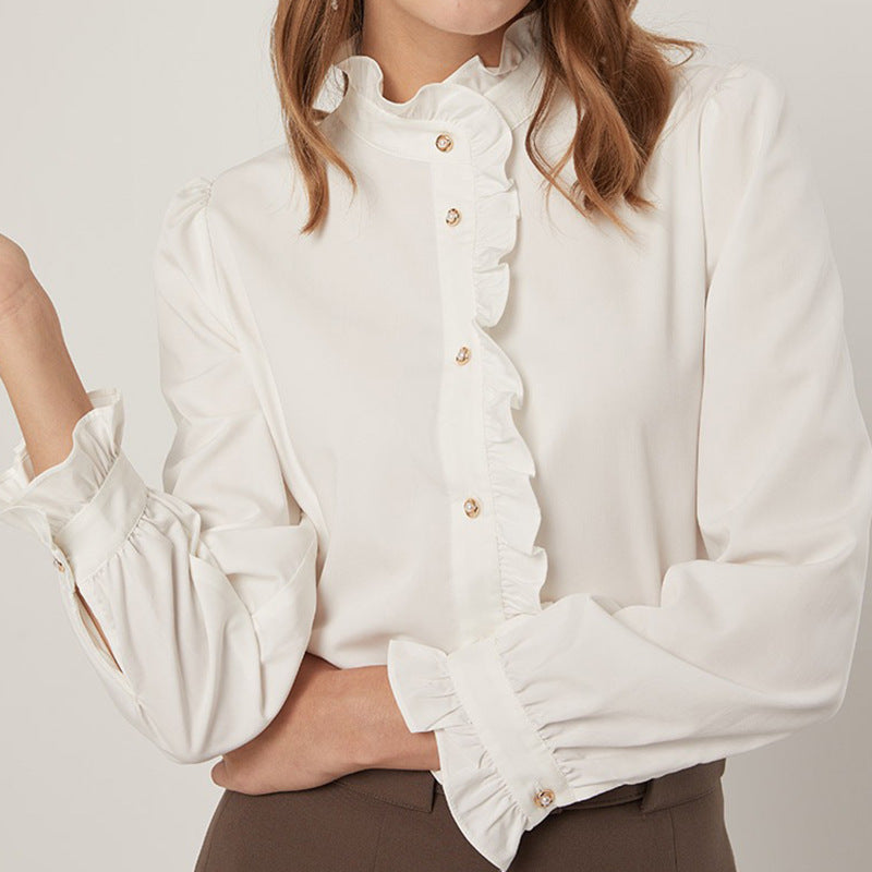 Blouse à boutons à col haut froncé pour femmes Chic und Stil