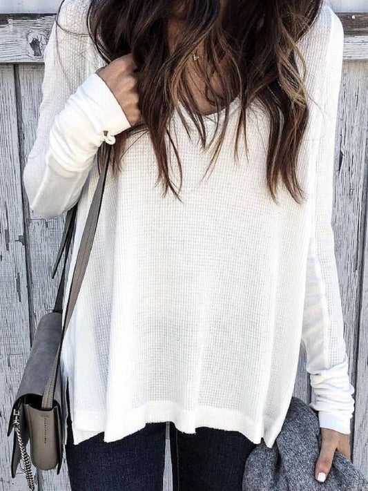 Femme pull décontracté à mailles gaufrées à manches allongées Chic und Stil