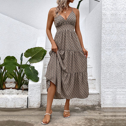 Femme Robe Maxi Bohème avec bretelles spaghetti réglables Chic und Stil
