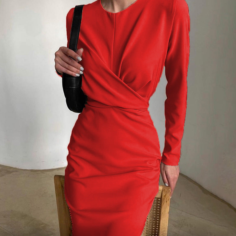 Dames Élégante robe portefeuille à manches longues et coupe fluide Chic und Stil