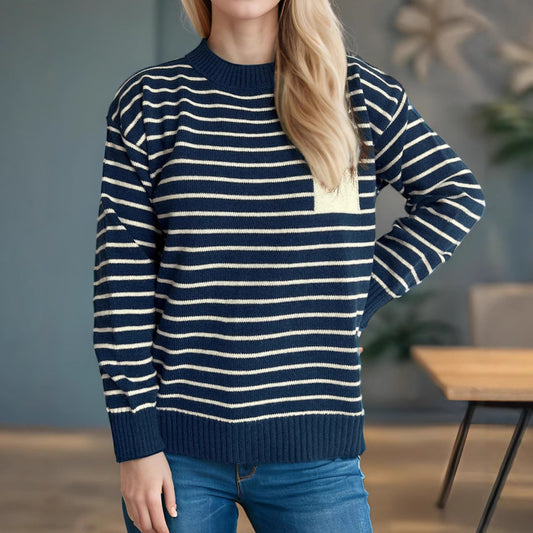 Pull décontracté en tricot pour femmes avec un large motif rayé et des épaules dépassées Chic und Stil