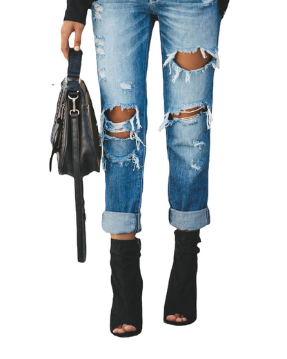 Jeans Boyfriend pour dames avec des détails détruits stylés et taille haute Chic und Stil