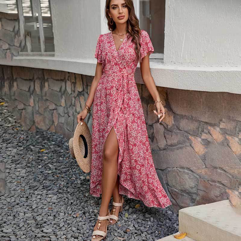 Dames Haute-Basse Robe Maxi Enveloppante Chic und Stil