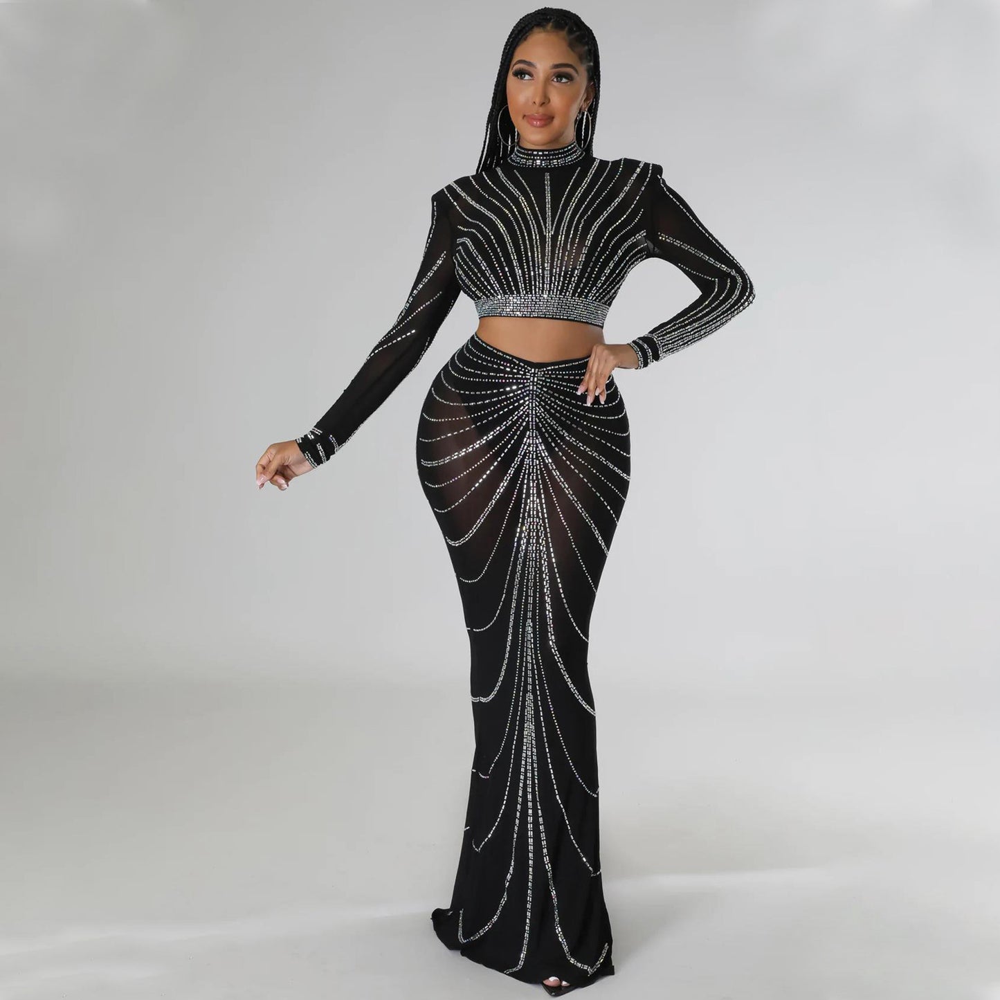 Robe de soirée chic et élégante pour femmes ornée de cristaux