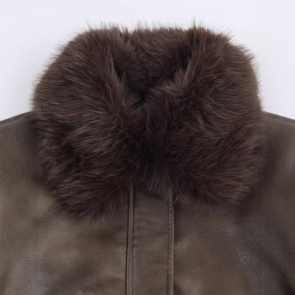 Damen Veste en similicuir avec col en fausse fourrure amovible et poches pratiques Chic und Stil