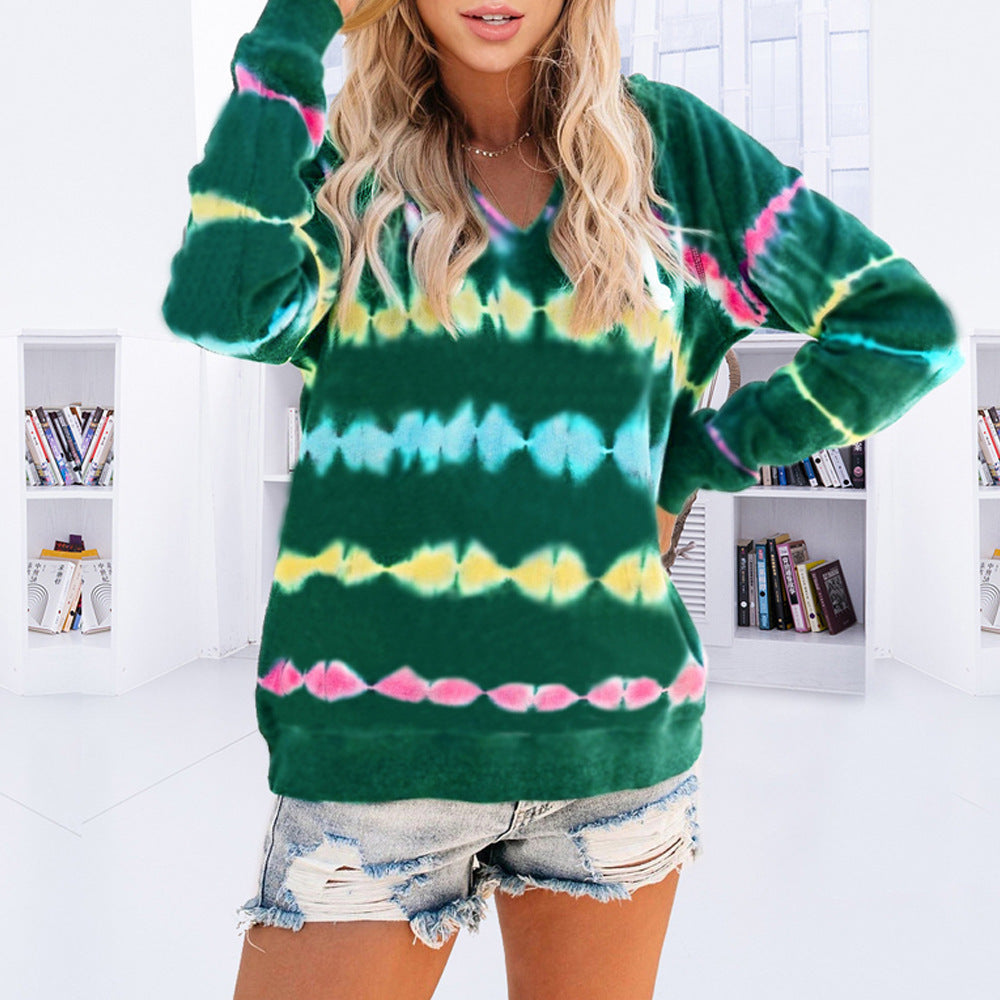 Pull femme décontracté à col en V dans un design tie-dye à la mode Chic und Stil