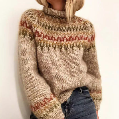 Dames Pull en maille épaisse avec col montant et motif unique Chic und Stil