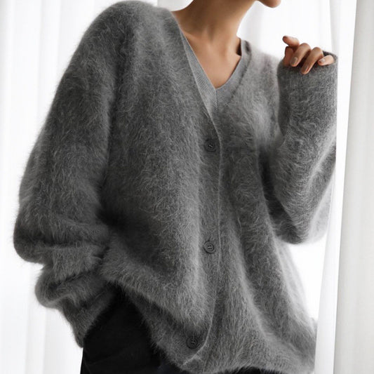 Cardigan moelleux pour femmes avec décolleté en V et coupe surdimensionnée Chic und Stil
