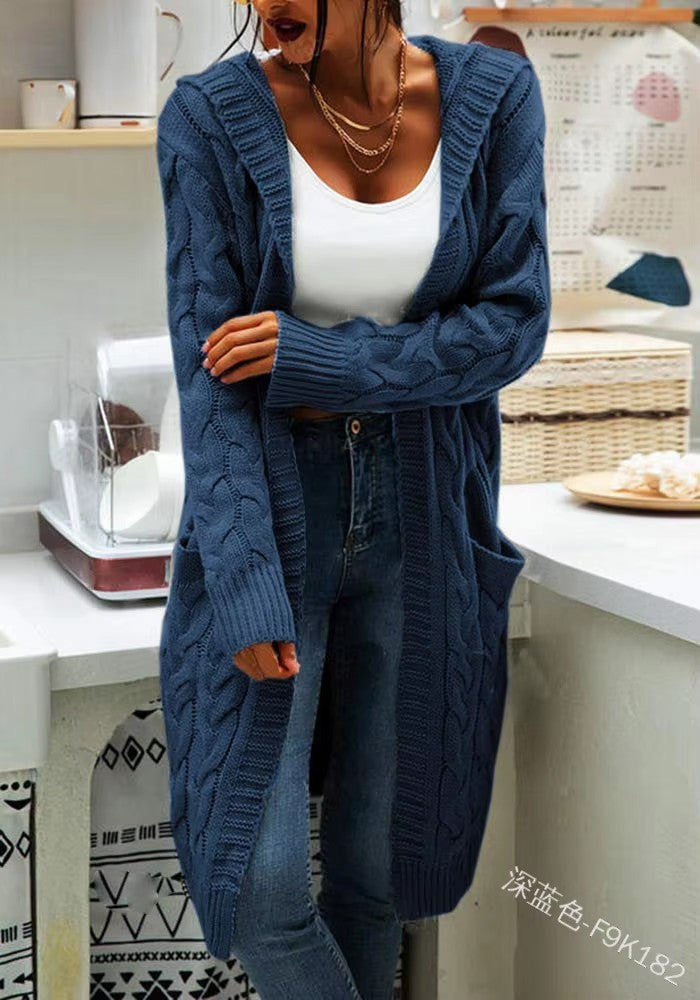 Dames gros tricot cardigan avec poches latérales et design en torsade structuré Chic und Stil