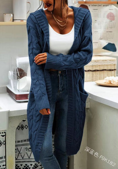 Dames gros tricot cardigan avec poches latérales et design en torsade structuré Chic und Stil