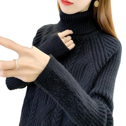 Women's turtleneck pullover with textured cable knit pattern and long sleeves Chic and Style