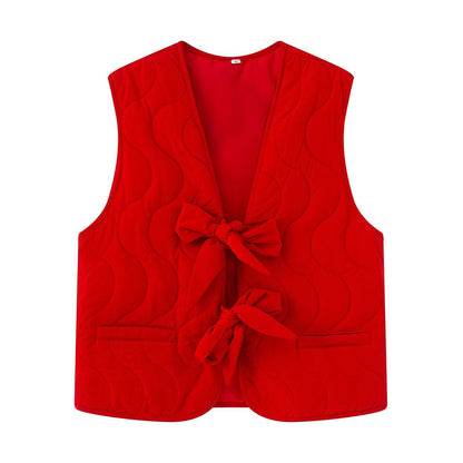 Dames gilet matelassé avec ceinture nouée double et poches latérales pratiques Chic und Stil