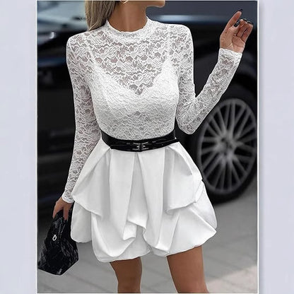 Animal print mini skirt with ruffles for women and long sleeve top set Chic und Stil