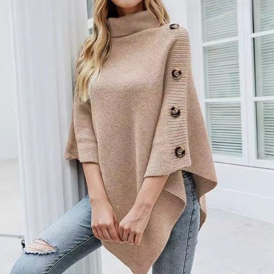 Dames élégante poncho avec col haut et boutons décoratifs Chic und Stil