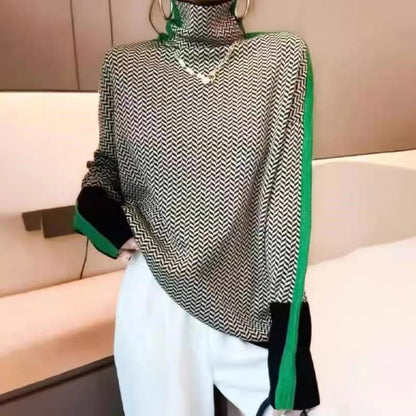 Femme Pull à col roulé de haute qualité avec motif en zigzag Chic und Stil